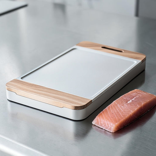Quvos Reversible Cutting Board - 304 Food Grade Stainless Steel Side for Meat & Non-Slip PP Side for Vegetables - Anti-Odor & Easy Clean - Integrated Handle - Grey