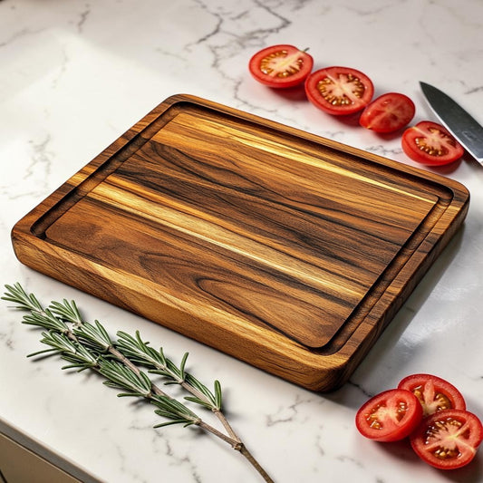 Quvos Large Acacia Wood Cutting Board for Kitchen - Heavy Duty Wood Chopping Board with Deep Juice Groove - 1.5 Inch Thick Butcher Block - Reversible & Knife Friendly
